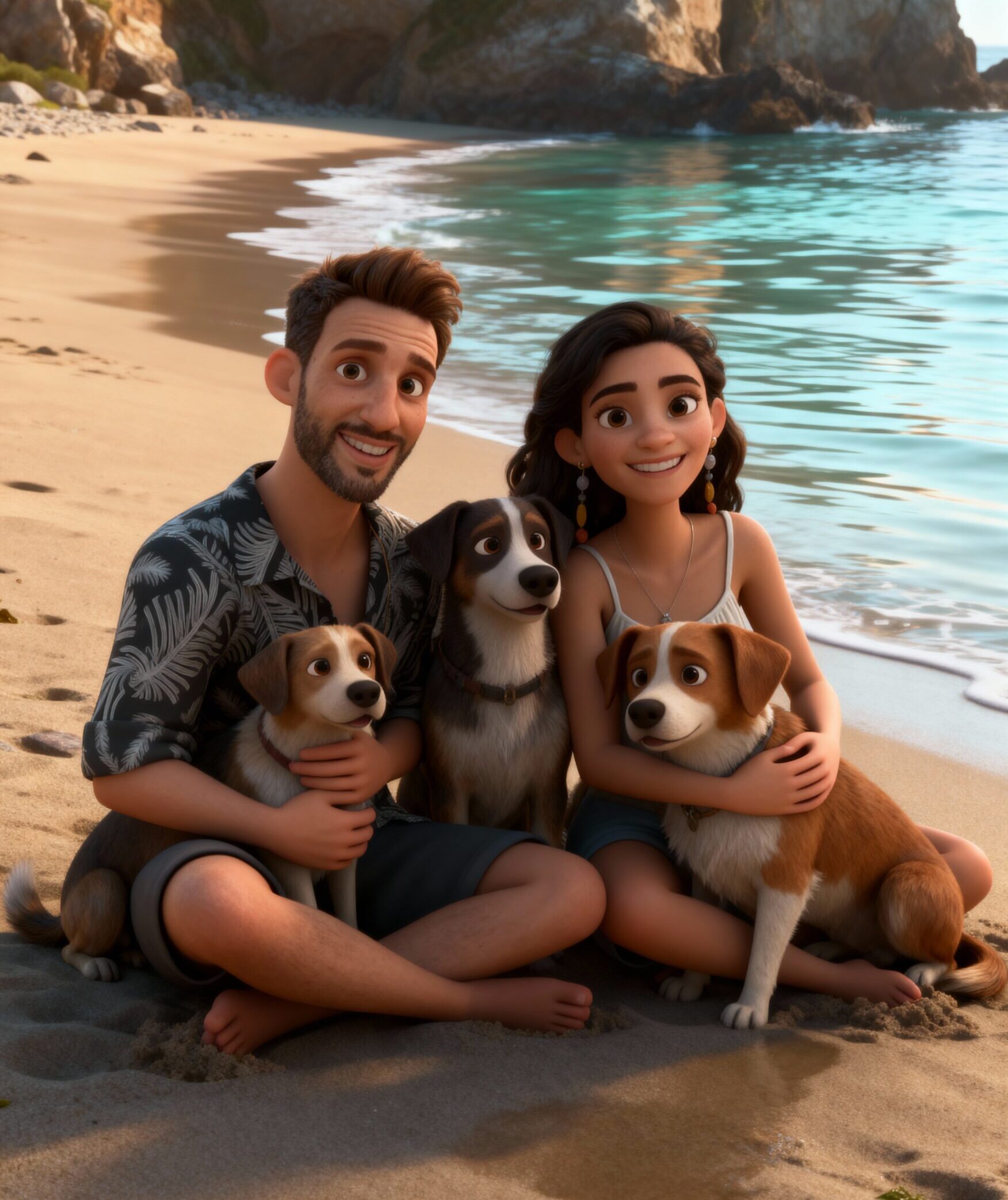 Pareja con perritos en brazos, inspiración para collares de lujo BICCA hechos a mano en España para mascotas consentidas.